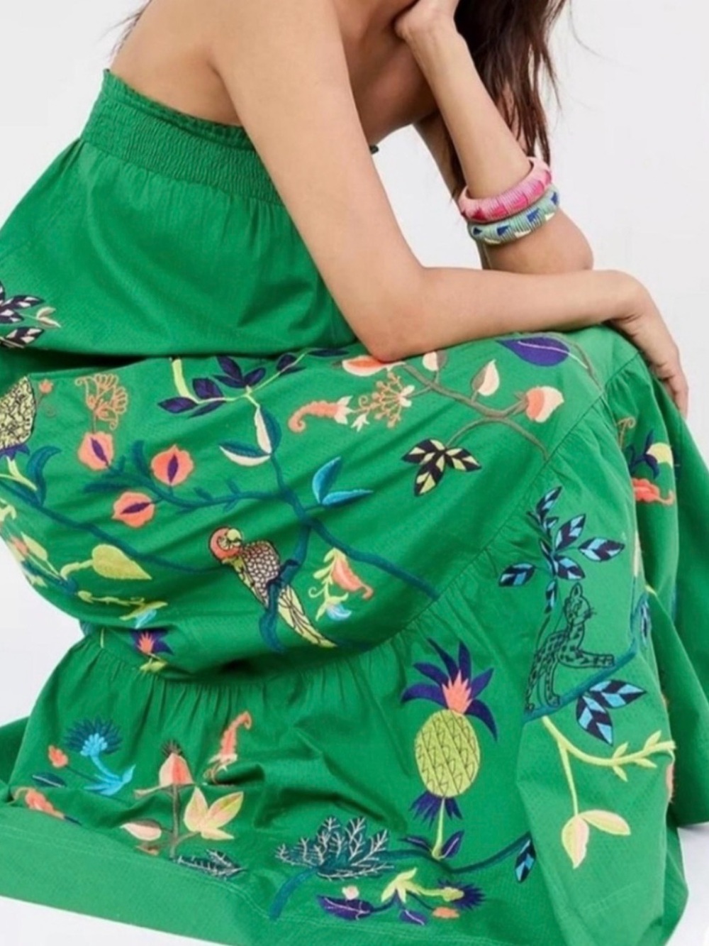 By Anthropologie Ruffled Embroidered Maxi Dress